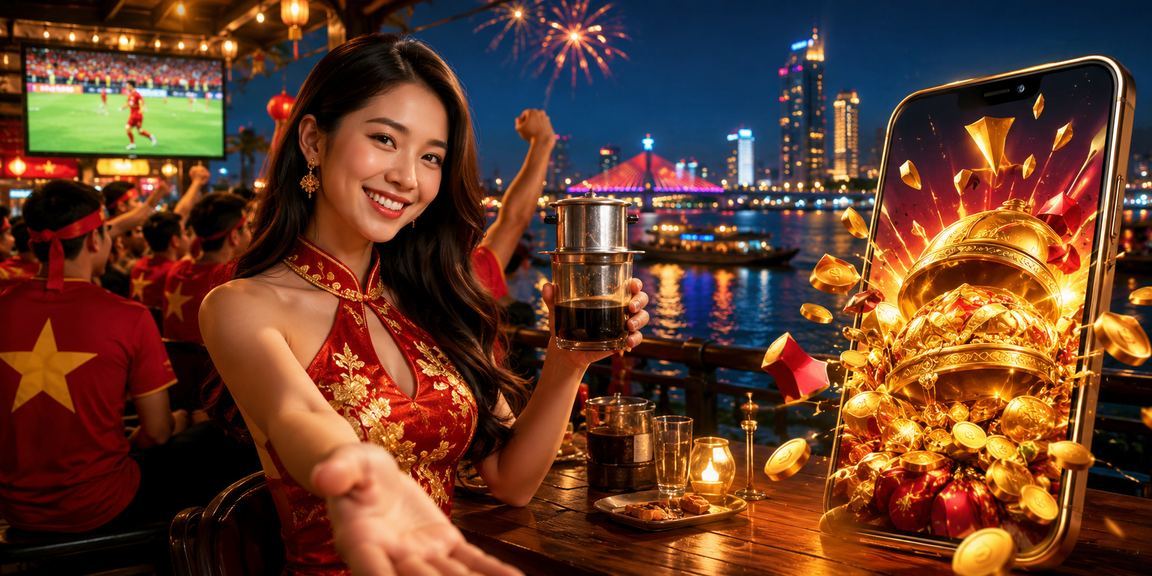 Người dùng Đà Nẵng dùng ứng dụng thể thao trực tuyến tại quán cà phê nhìn ra biển