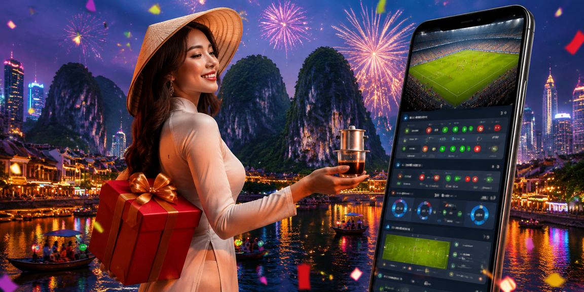 Người dùng Việt Nam sử dụng điện thoại để truy cập nền tảng anhem888 tại quán cà phê Ninh Bình